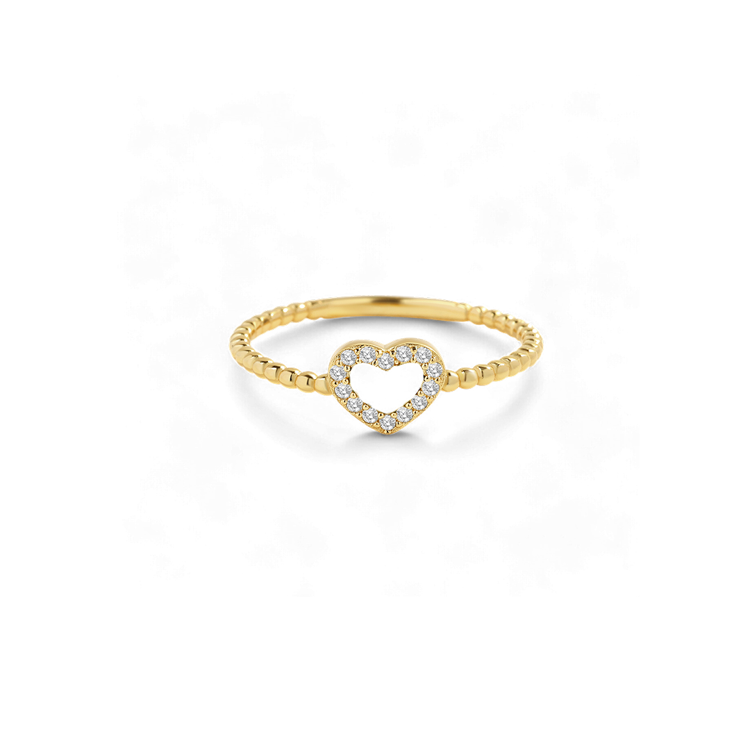 Bague en forme de cœur avec petite pierre précieuse