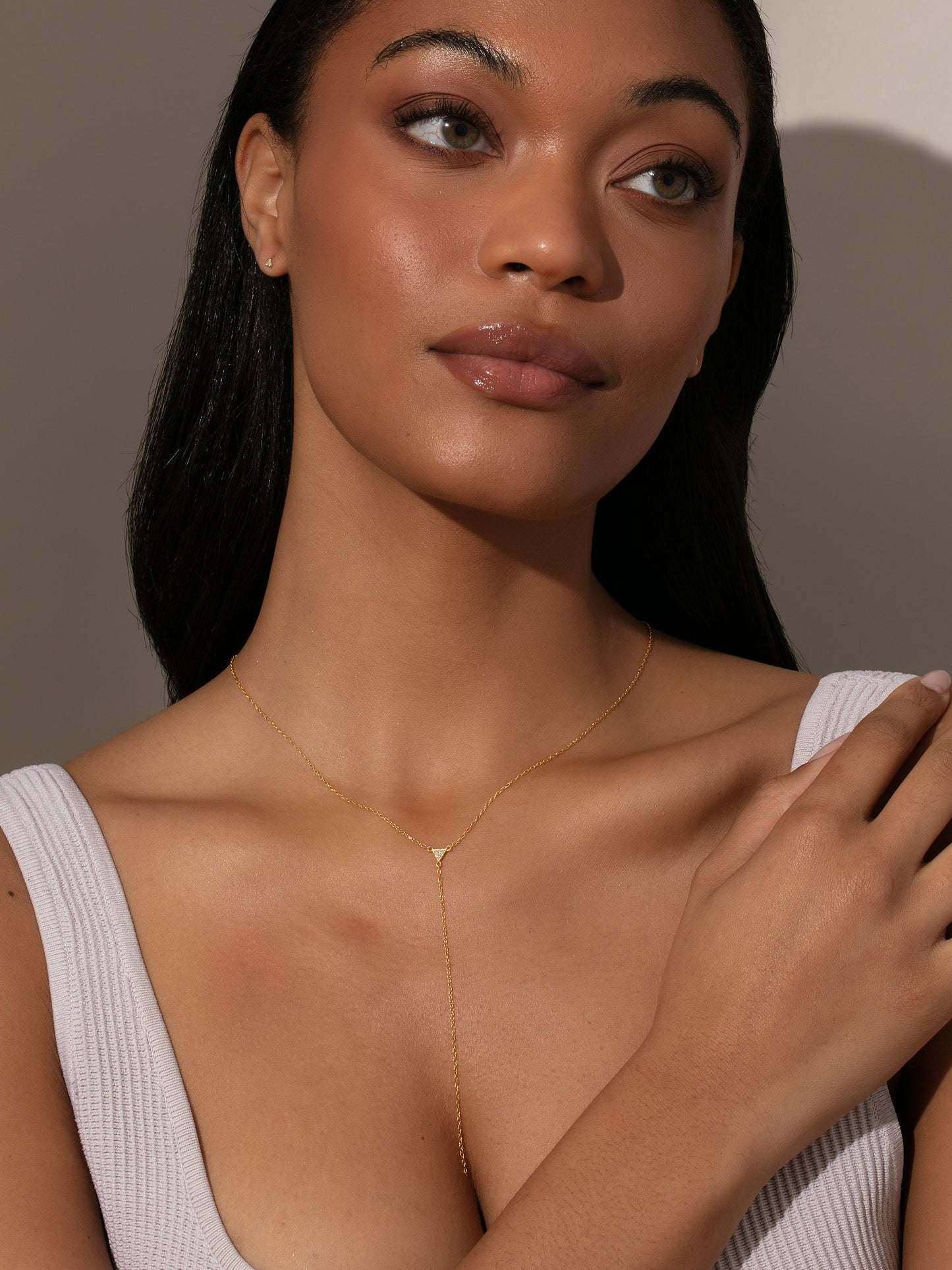 Collier Lariat Triangle Diamant Vermeil