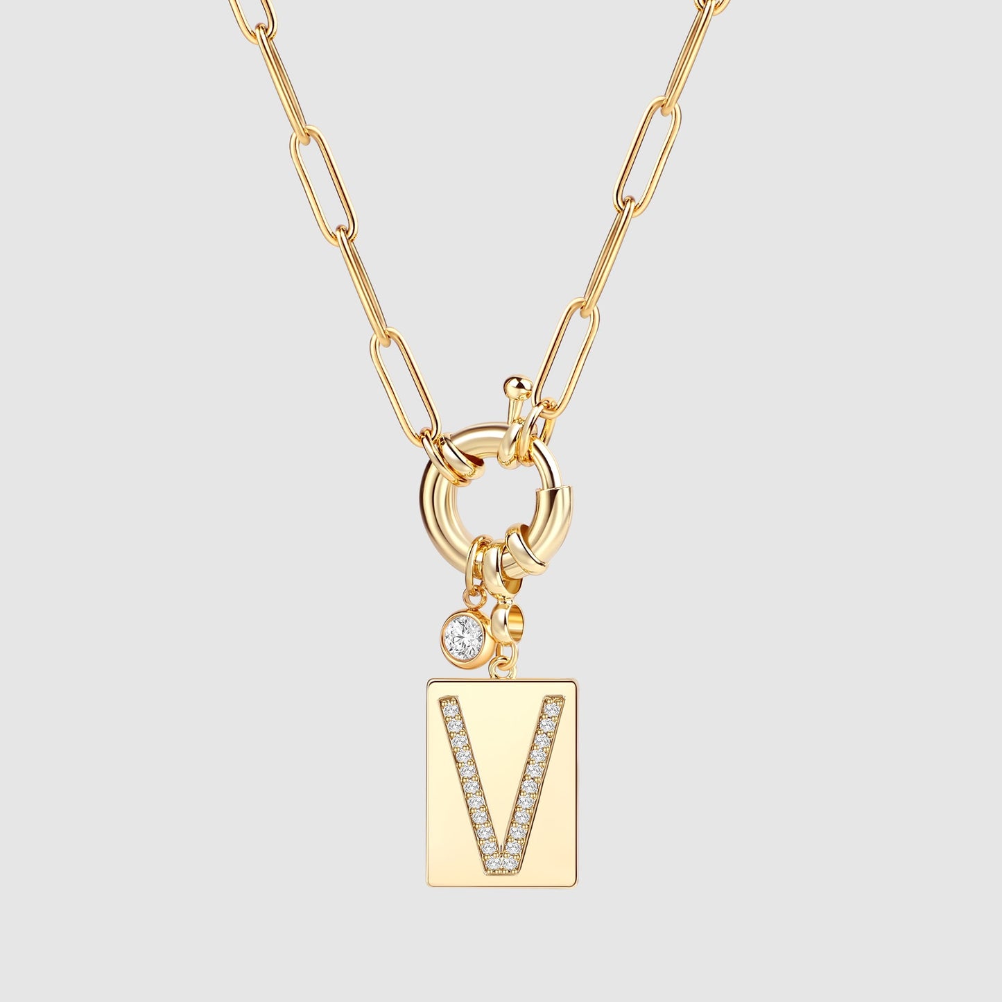 Halskette mit Pavé-Anhänger und Büroklammerkette