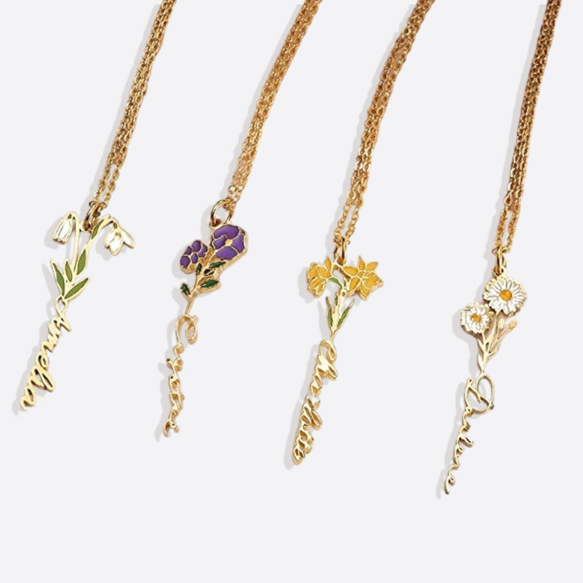 Collier avec nom de fleur de naissance aquarelle