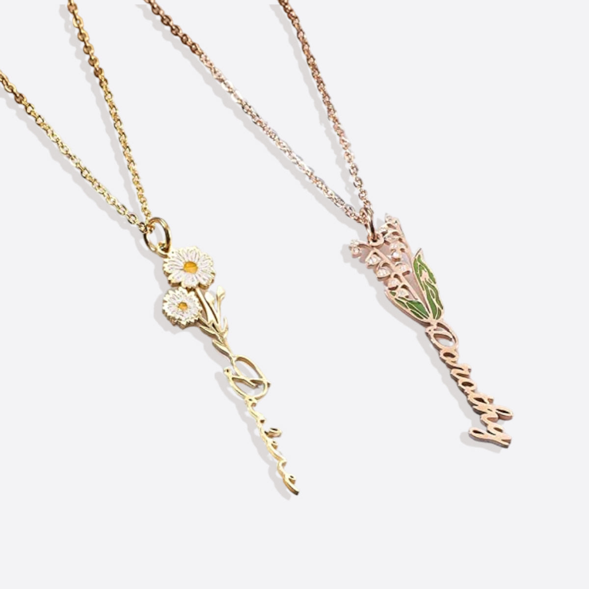 Collier avec nom de fleur de naissance aquarelle