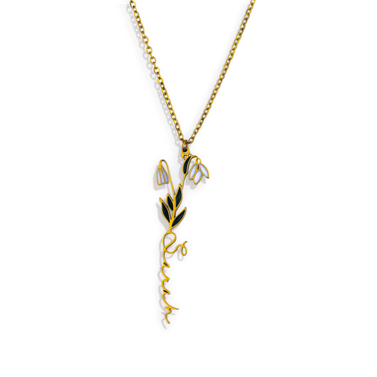 Collier avec nom de fleur de naissance aquarelle