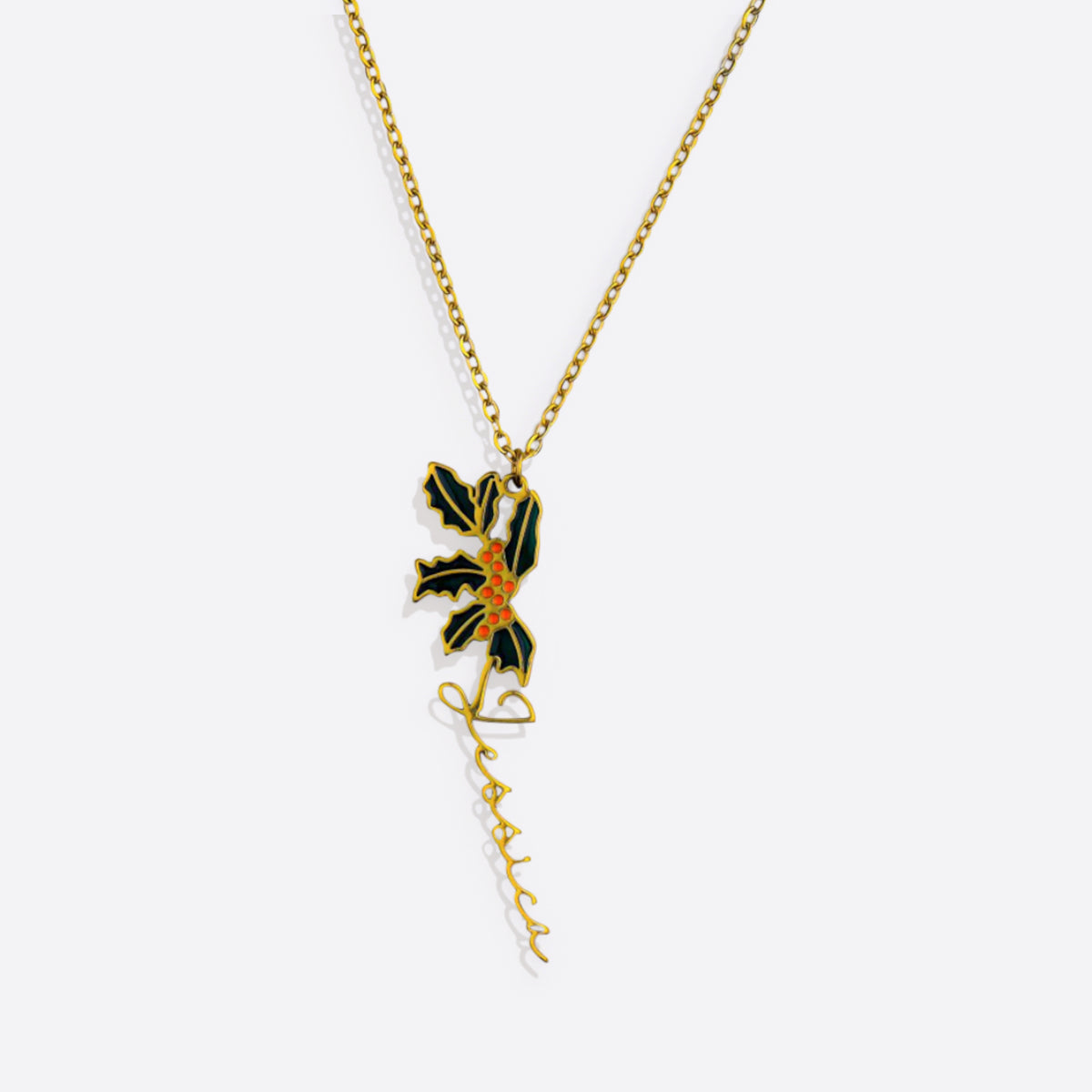 Collier avec nom de fleur de naissance aquarelle