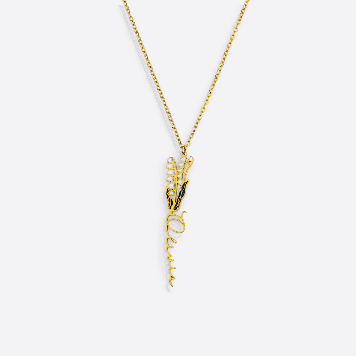 Collier avec nom de fleur de naissance aquarelle