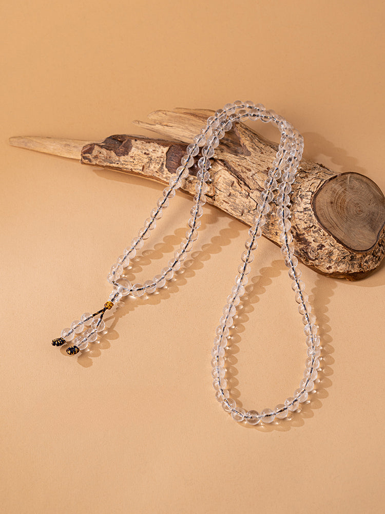 7.5mm Tibetan Himalayan White Crystal 108 Bead Mala