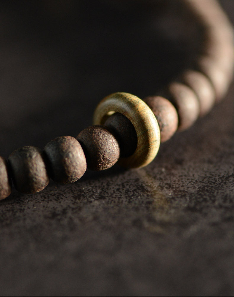 Tibetan Green Sandalwood Nine-Eyed Dzi Beads Bracelet