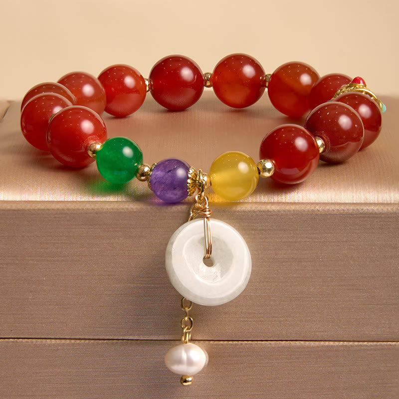 Bracelet de confiance avec breloque en jade et agate rouge et pierre de Bouddha