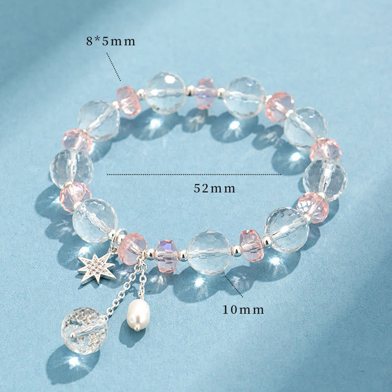 Bracelet à breloques étoile de protection en cristal blanc et rose avec pierres de Bouddha