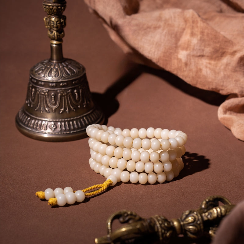 7.5mm*10mm White Jade Bodhi 108 Bead Mala Prayer Beads