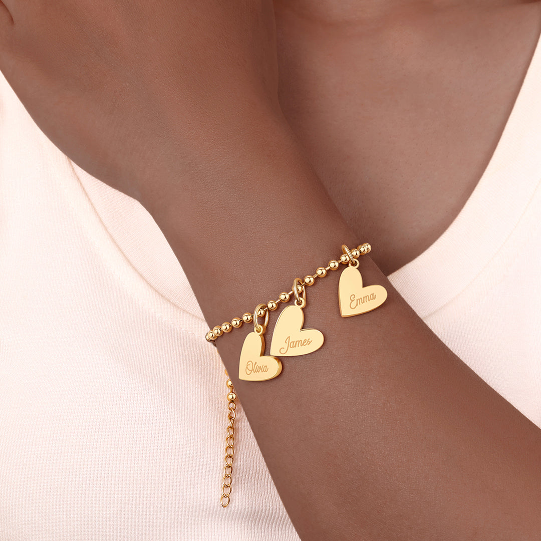 Personalized Beaded Double Heart Charm Bracelet