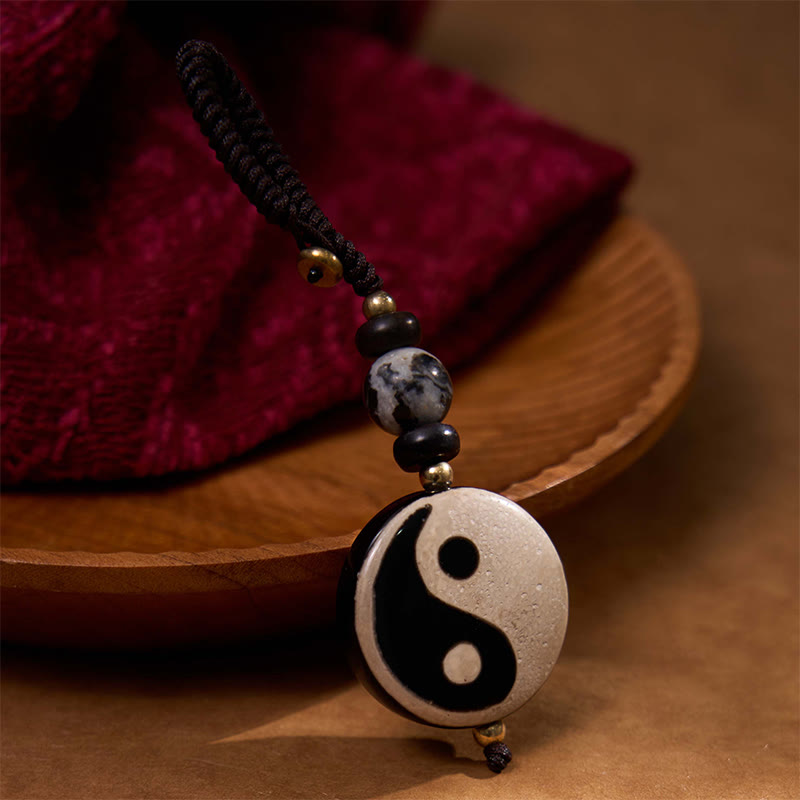 Pierres de Bouddha Agate naturelle Yin Yang Dzi Perle Balance Porte-clés