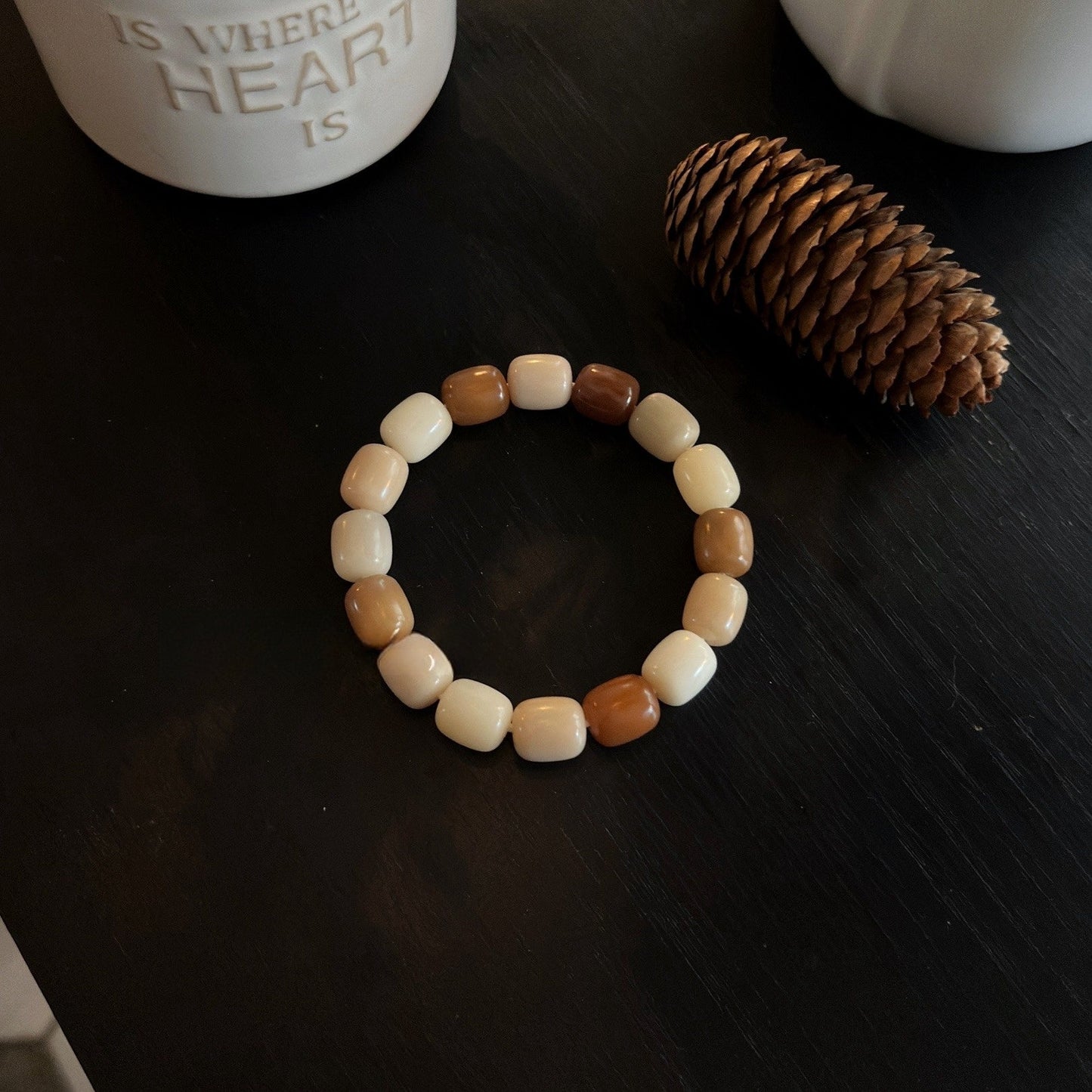 Rice Cake Milk Coffee Series Bodhi Bead Bracelet