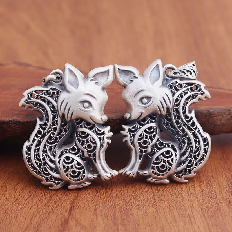 Collier de bénédiction double face en argent sterling 999 du Tibet, motif renard