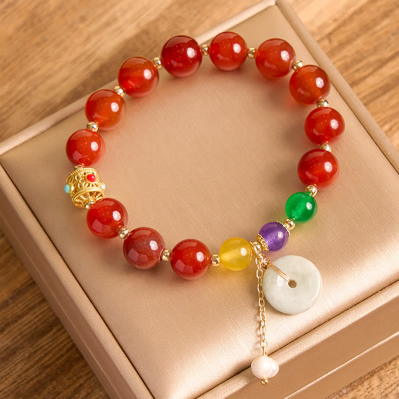 Bracelet de confiance avec breloque en jade et agate rouge et pierre de Bouddha