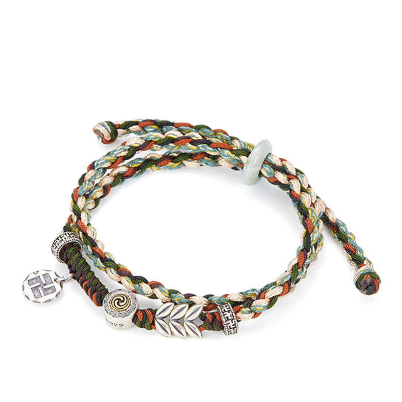 Buddha Stones 925 Sterling Silber Hakenkreuz Weizenmuster Handgefertigtes Glücksarmband