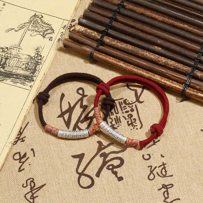 Buddha Stones Handgefertigtes 999 Sterling Silber Om Mani Padme Hum Schutzseil Armband