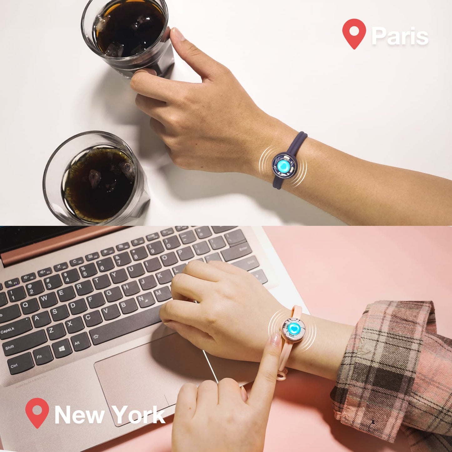 Bracelets tactiles Candy Wave (bleu foncé + rose)