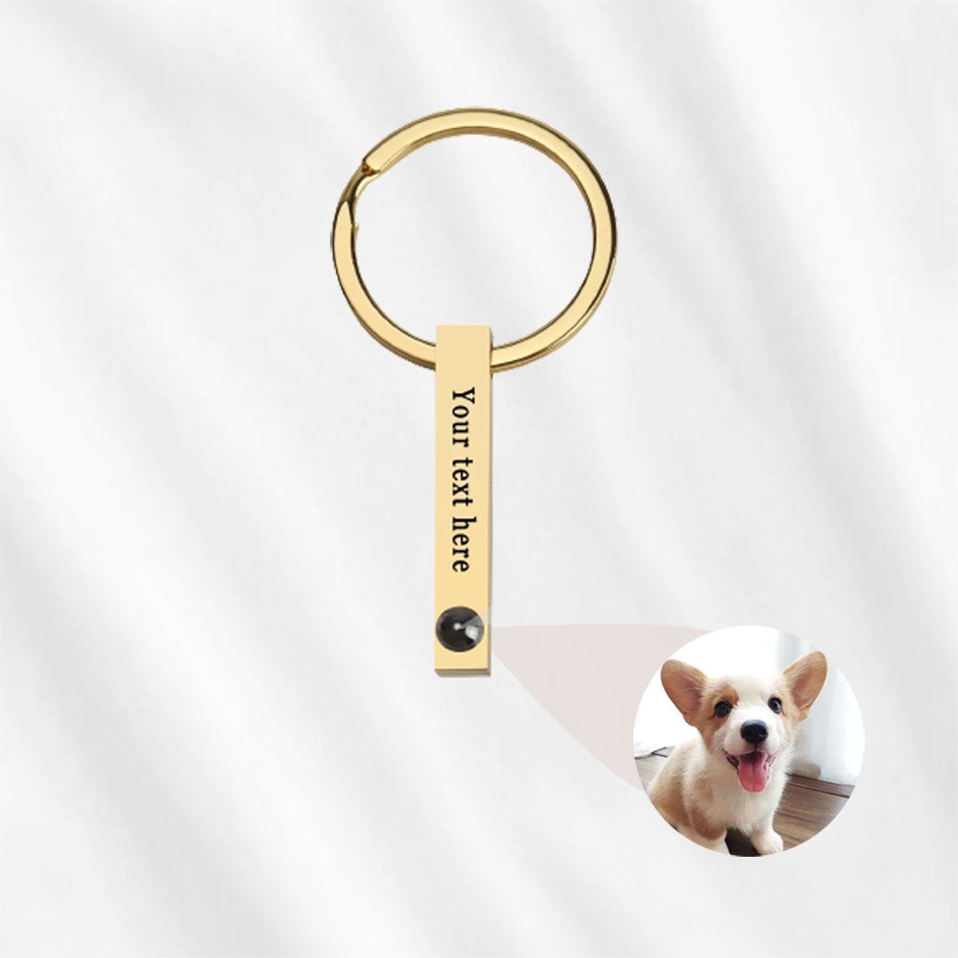 Porte-clés photo avec texte personnalisé en acier inoxydable