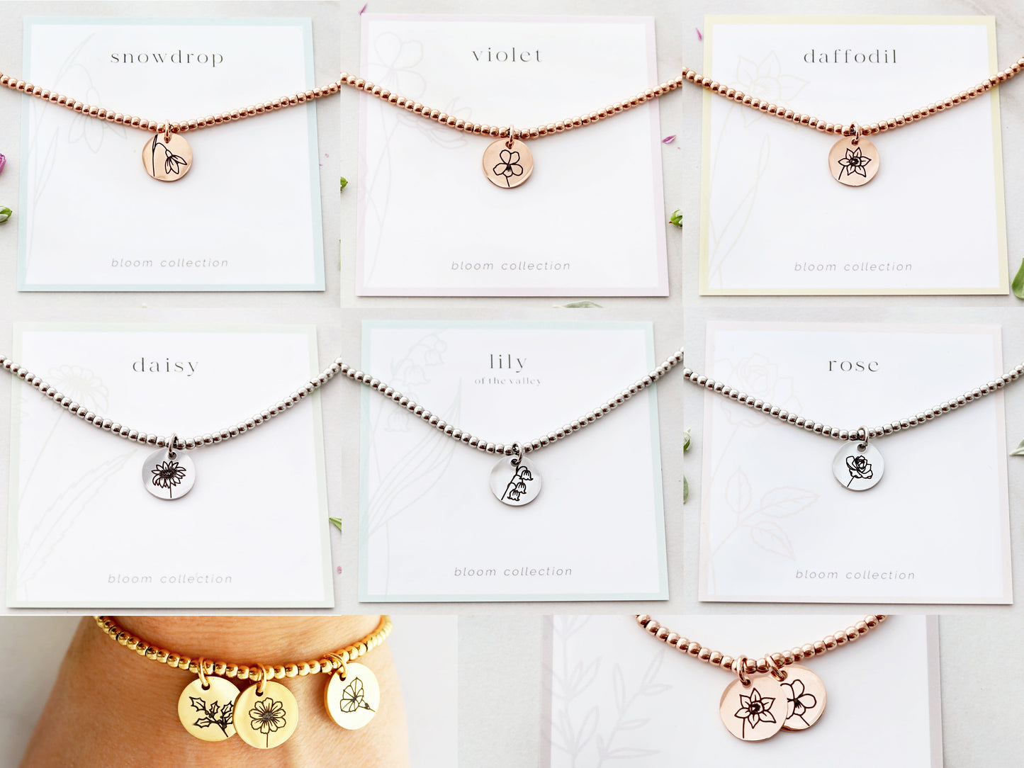 Birth Flower Beaded Bracelet | 13mm Discs