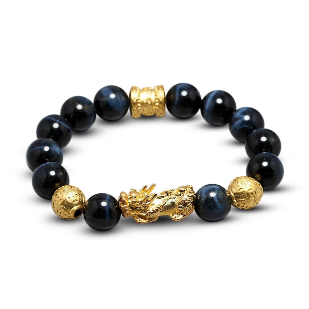 Blue Tiger Eyes Wealth Mantra Feng Shui Pixiu Bracelet
