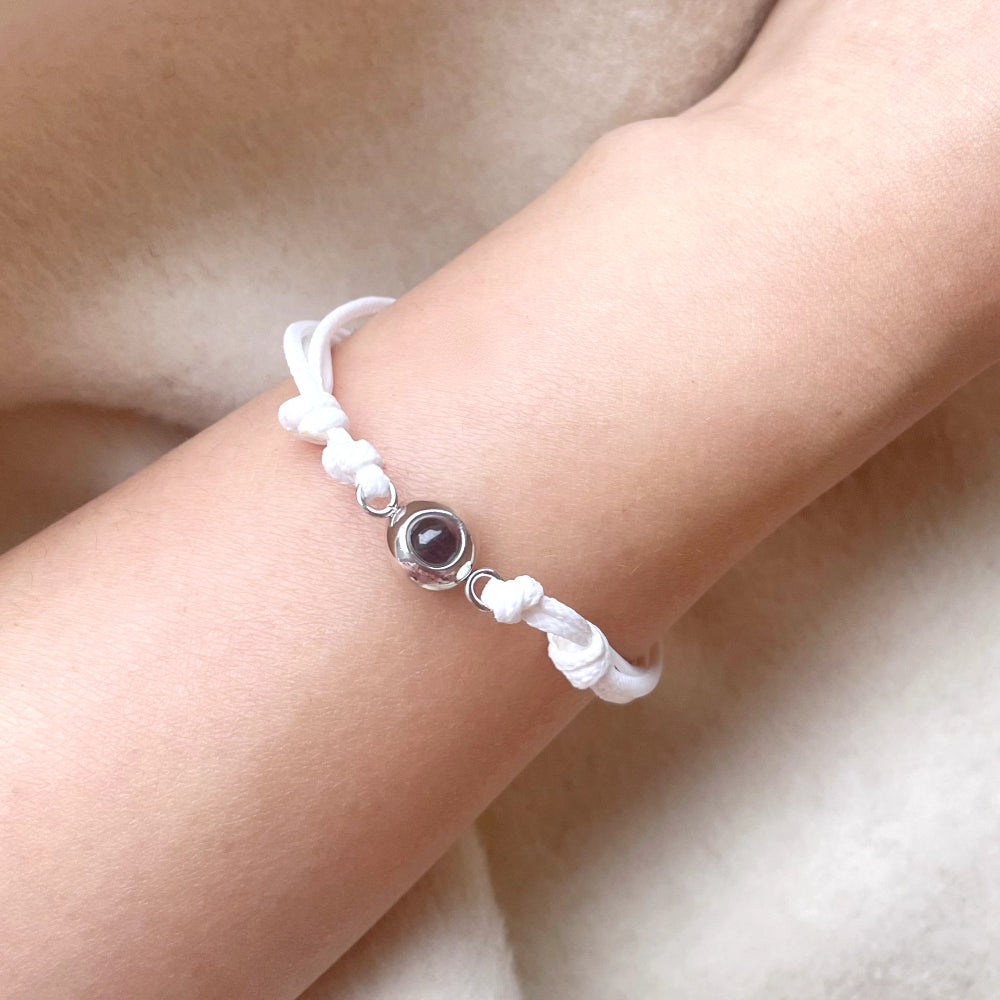Photo Bracelet Circle Shape with Faux Leather Cord