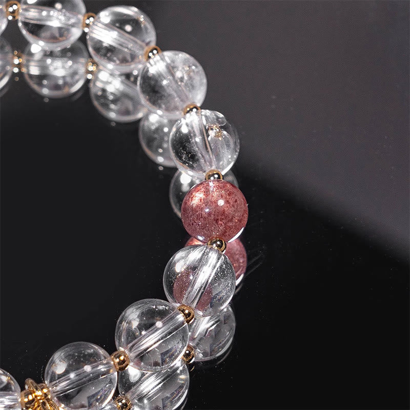 Bracelet à breloques en cristal blanc et quartz fraise de Bouddha