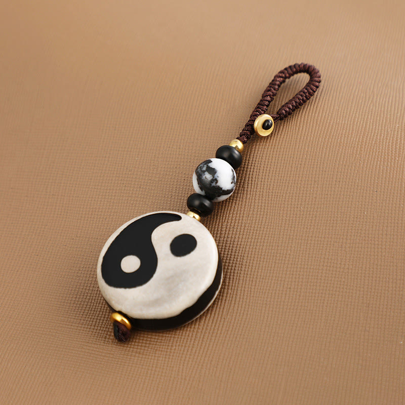 Pierres de Bouddha Agate naturelle Yin Yang Dzi Perle Balance Porte-clés