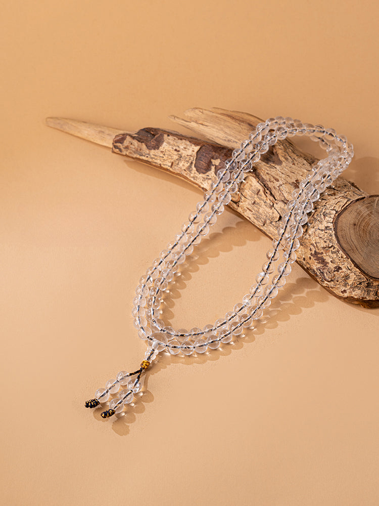 7.5mm Tibetan Himalayan White Crystal 108 Bead Mala