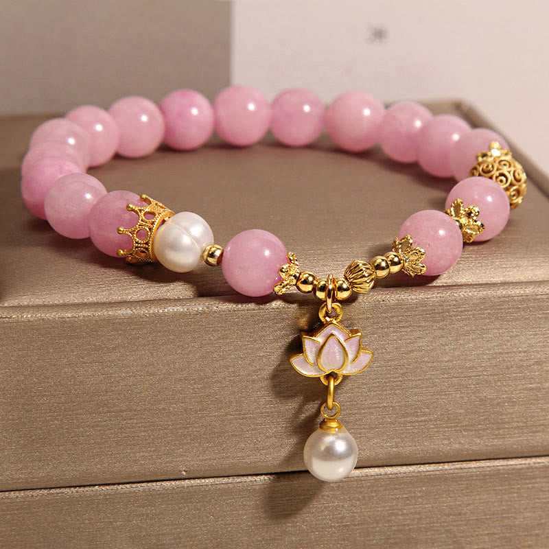 Bracelet d'harmonie en perles de jade rose et pierres de Bouddha