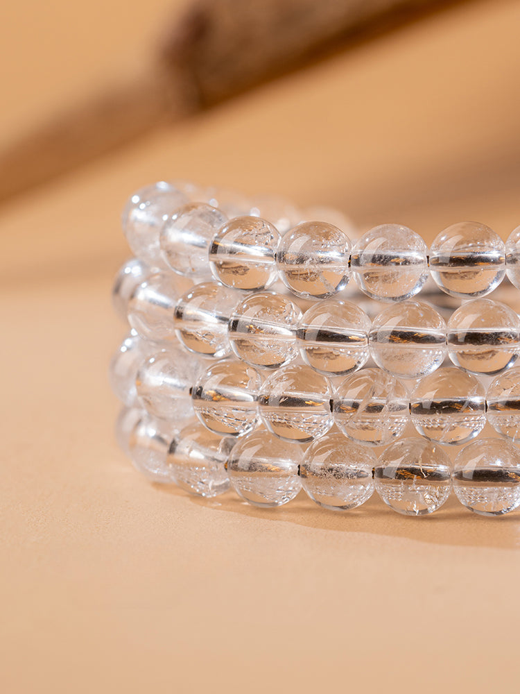 7.5mm Tibetan Himalayan White Crystal 108 Bead Mala