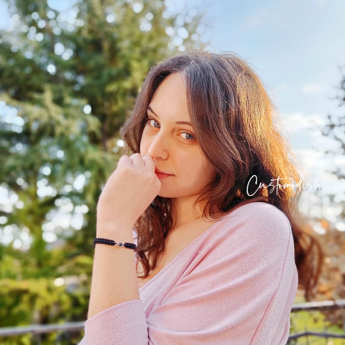 Personalized Circle Photo Bracelet with Picture Inside Braided Rope