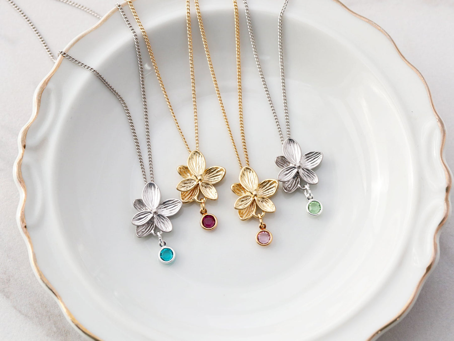 Collier Fleur + Pierre de Naissance pour Enfant