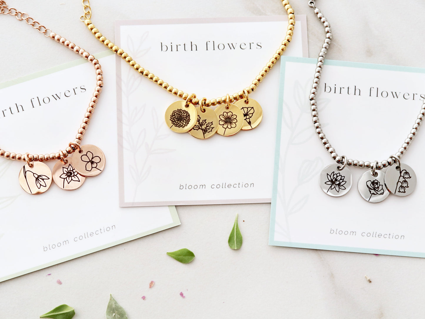 Birth Flower Beaded Bracelet | 13mm Discs