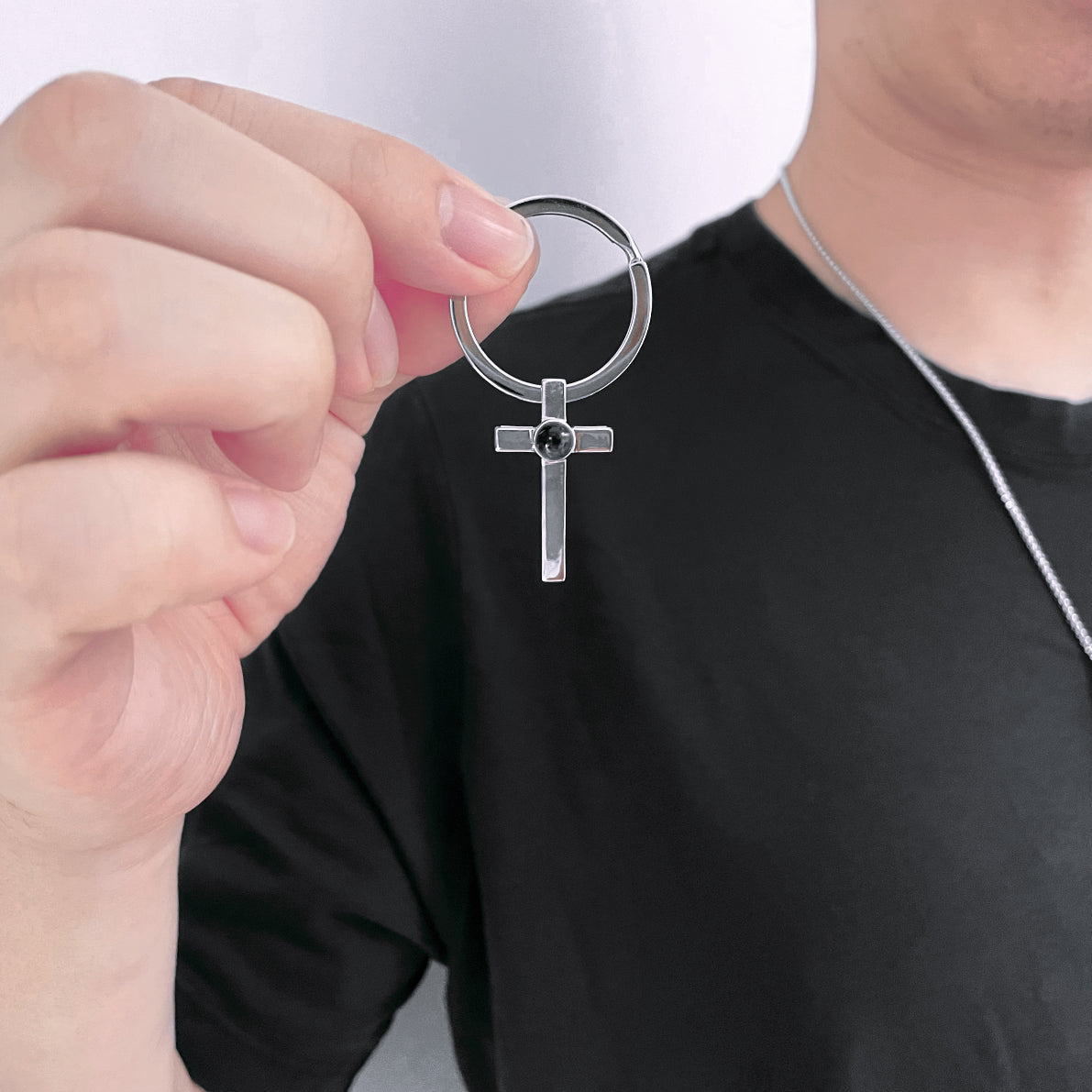 Porte-clés projection croix avec photo personnalisée à l'intérieur