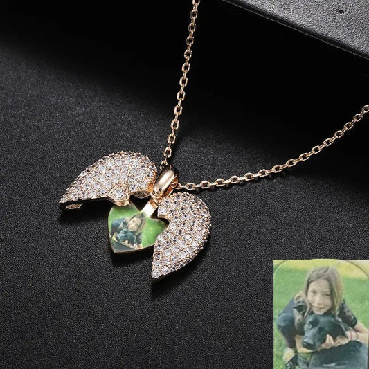 Collier photo caché avec médaillon en forme de cœur personnalisé