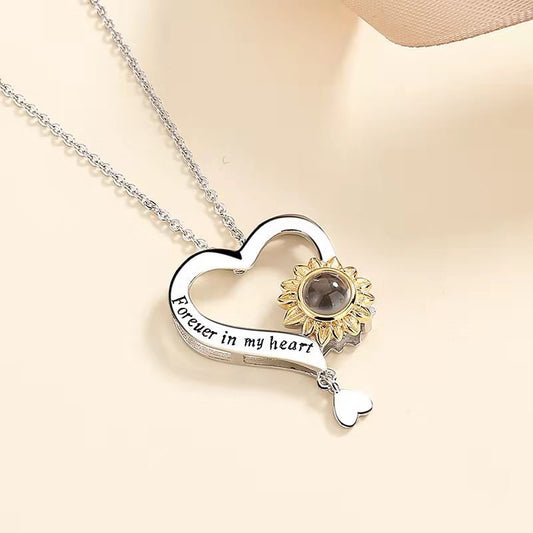 Collier photo caché personnalisé « Cœur de soleil »