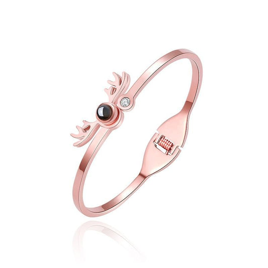 Bracelet réglable en forme de bois de cerf avec projection photo cachée personnalisée