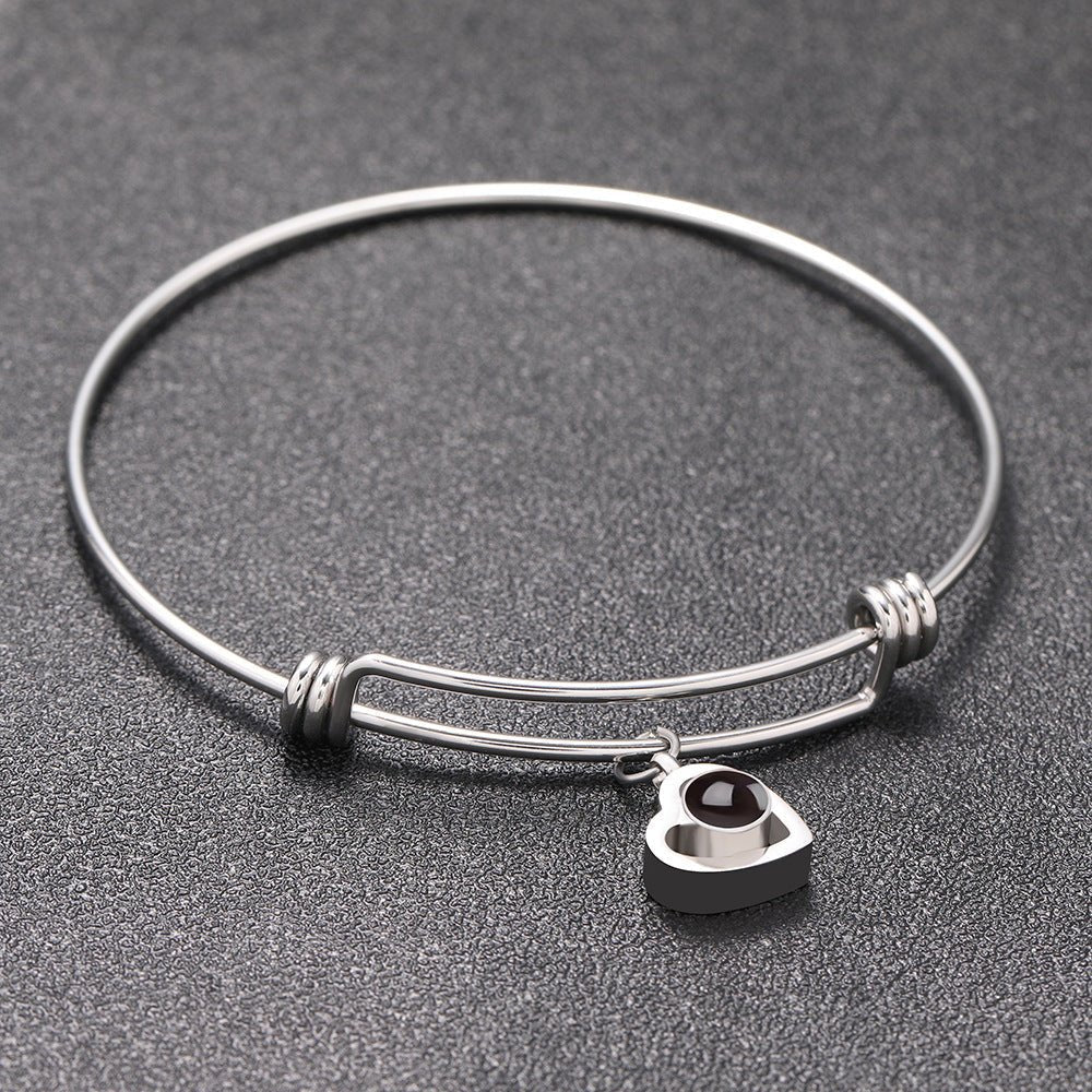 Benutzerdefinierte versteckte Fotoprojektion verstellbares Armreif-Herz-Zirkon-Armband