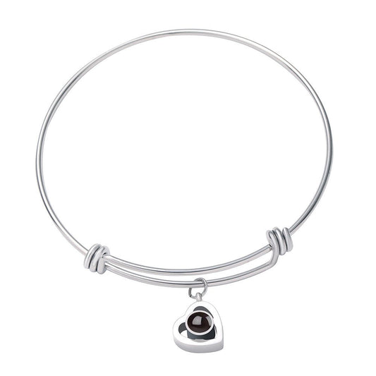 Bracelet réglable personnalisé avec projection de photo cachée en forme de cœur et zircon