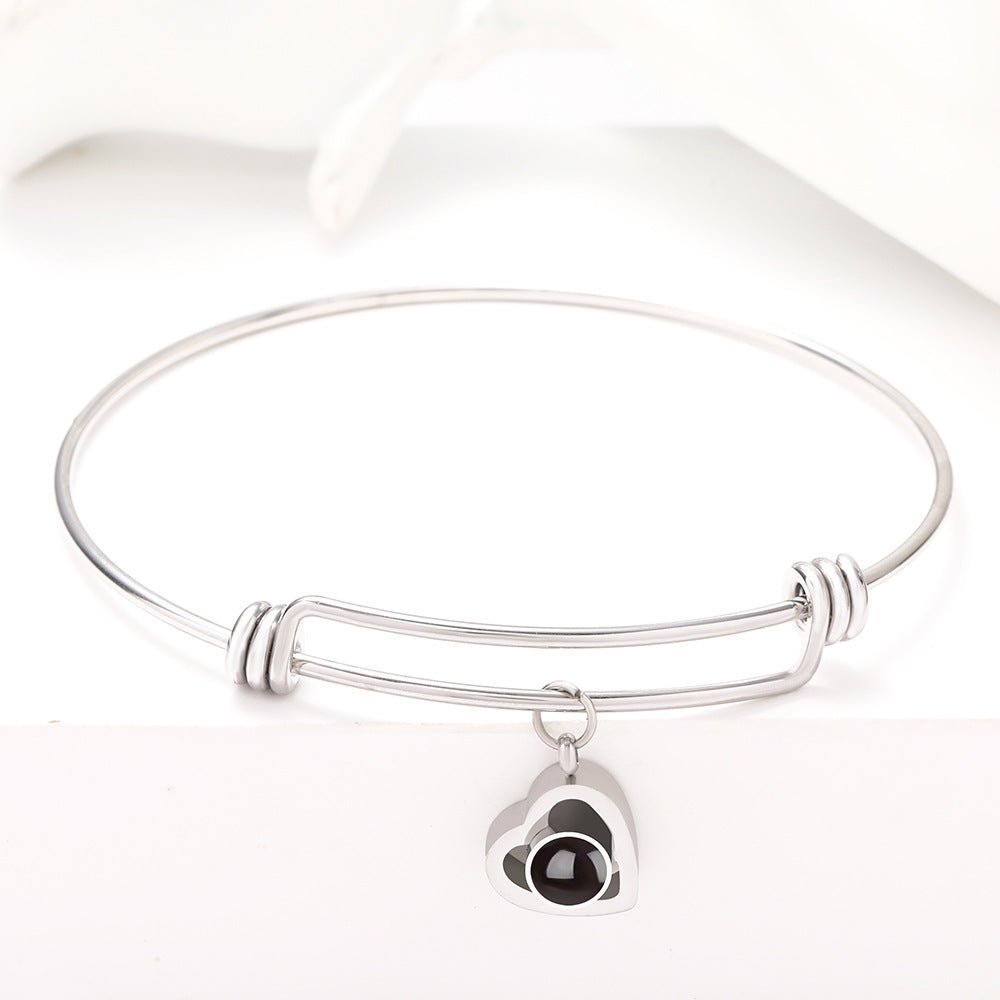 Benutzerdefinierte versteckte Fotoprojektion verstellbares Armreif-Herz-Zirkon-Armband