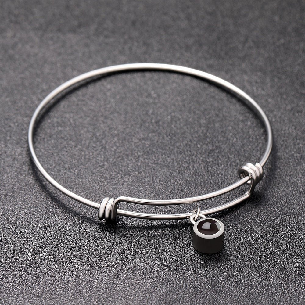 Benutzerdefinierte versteckte Fotoprojektion verstellbarer Armreif rundes Zirkonarmband