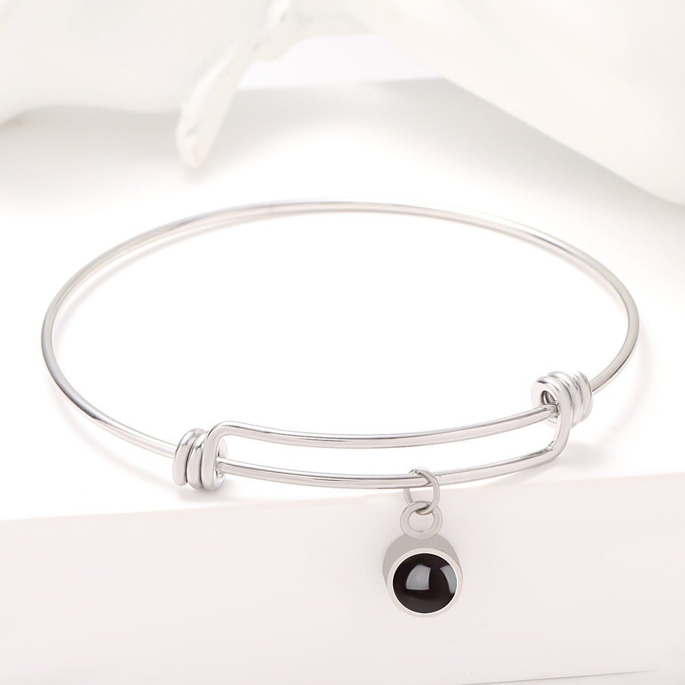 Benutzerdefinierte versteckte Fotoprojektion verstellbarer Armreif rundes Zirkonarmband