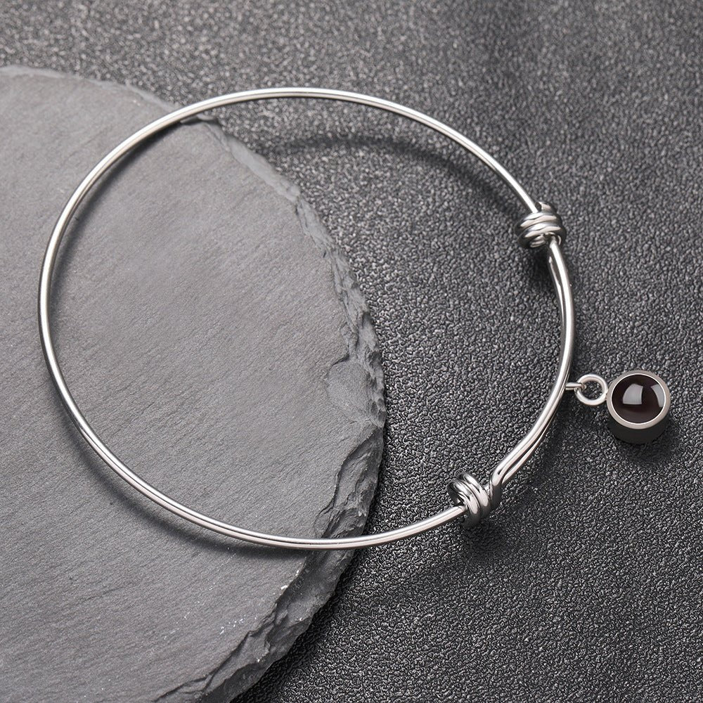 Benutzerdefinierte versteckte Fotoprojektion verstellbarer Armreif rundes Zirkonarmband