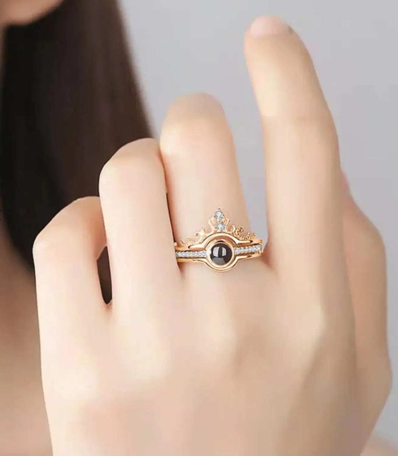 Bague couronne avec projection photo personnalisée