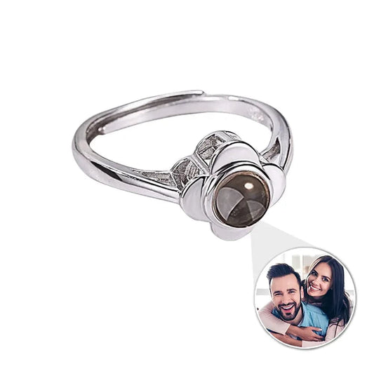 Bague fleur à quatre pétales avec projection photo personnalisée