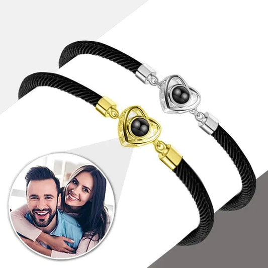 Bracelet personnalisé avec projection photo en forme de cœur