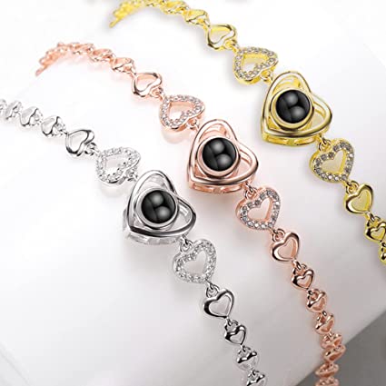 Bracelet tendance personnalisé avec projection photo en forme de cœur