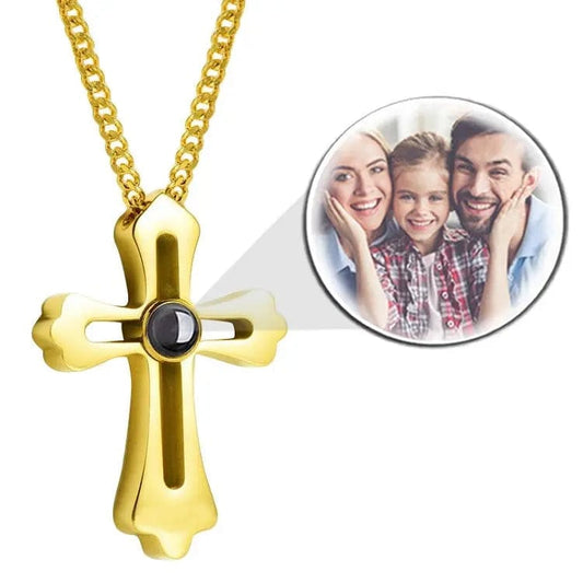 Collier photo personnalisé pour homme | Croix avec projection photo