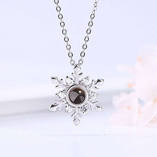 Collier pendentif flocon de neige avec projection photo personnalisée