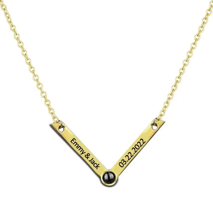 Collier pendentif en forme de V avec projection photo personnalisée